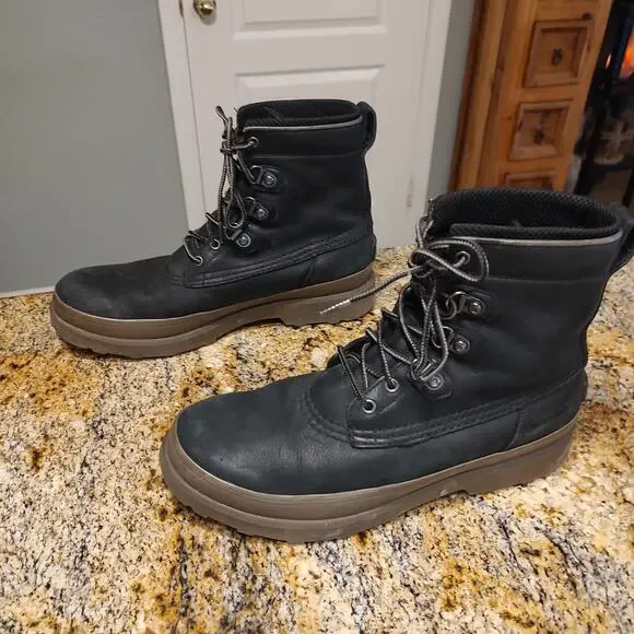 Sorel Caribou Street Waterproof Boots Black Brown Leather Lace Up Men's Sz 12